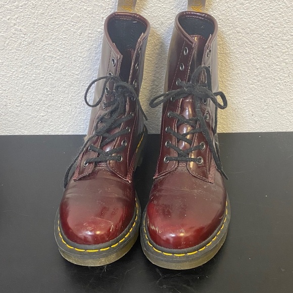 Dr. Martens Shoes - Dr. Martens 1460 Vegan 8-Eye boot in the Cherry Red Cambridge Rub Off color